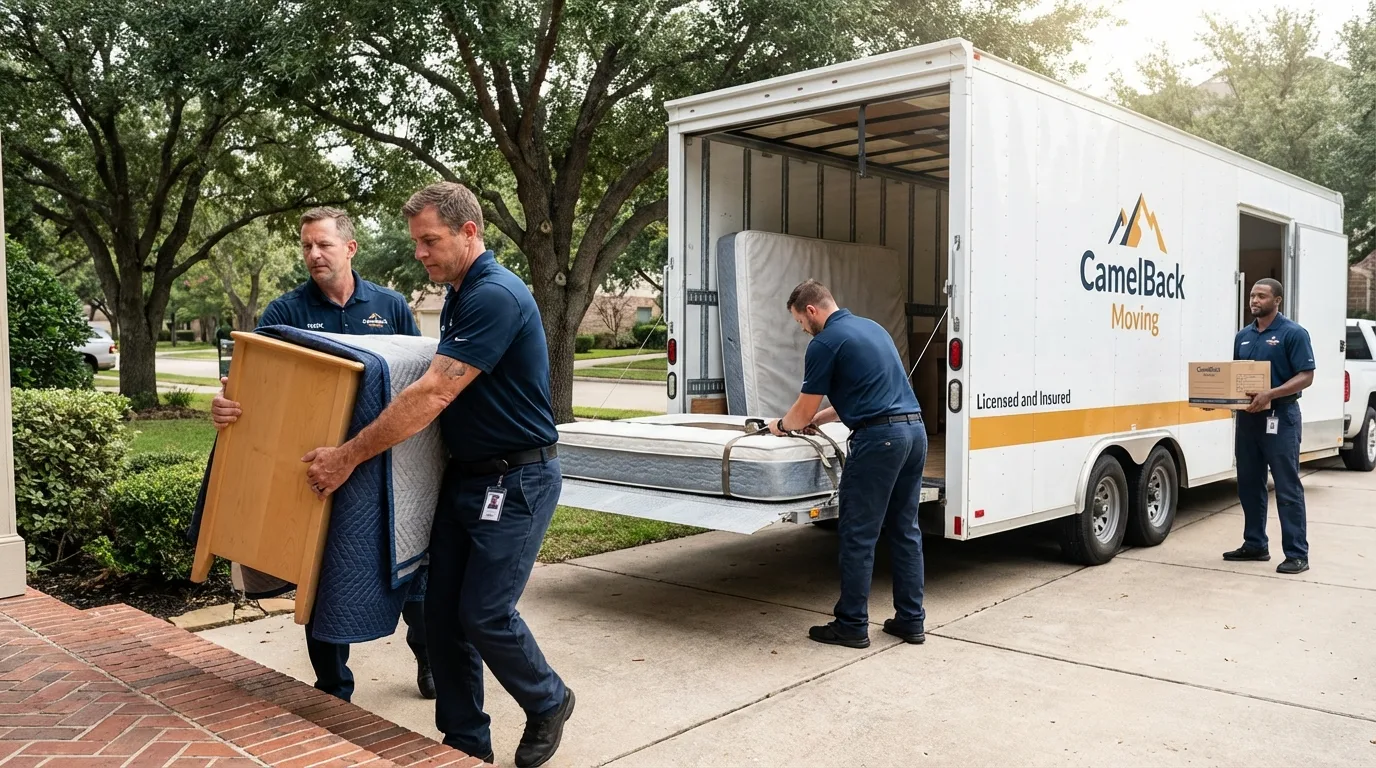 Crew loading residential truck for cross-state move from Surry, ME